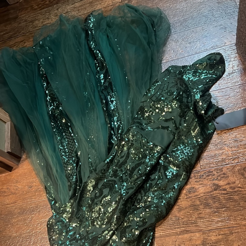 Shein Dark Green Sequin One Shoulder Dress - Picture 4 of 4